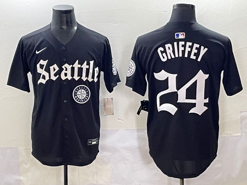 Men 2025 Seattle Mariners 24 Griffey Black Five generations Joint Name Nike MLB Jersey style 14